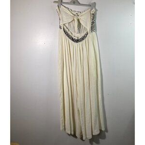 Womens Free People Carmen Convertible Smocked Jumpsuit Cream Navy L NWT